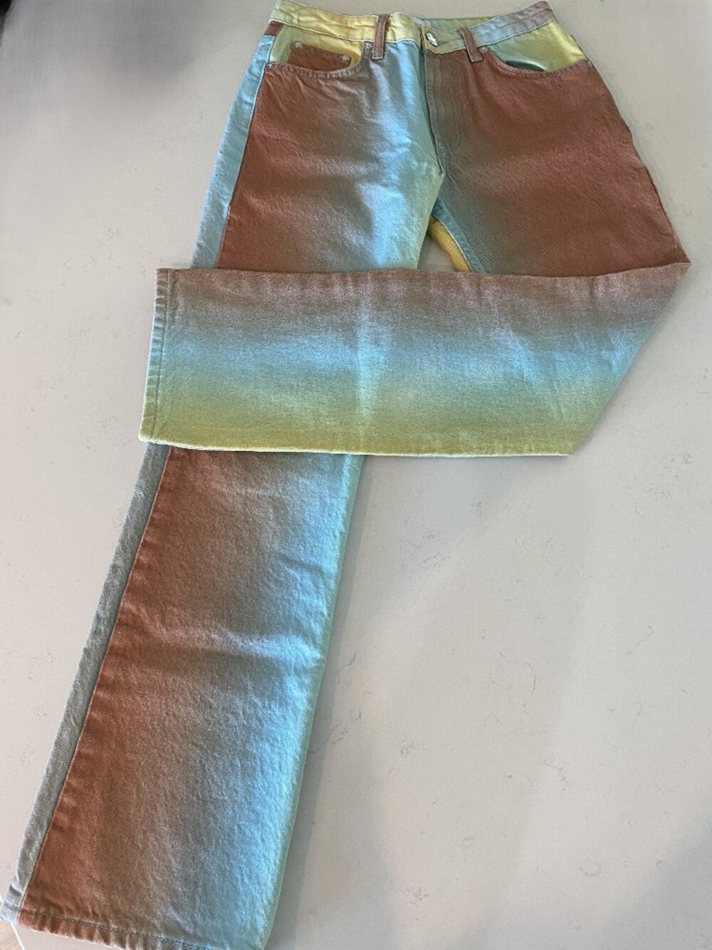 Zara Multicolor Wide-Leg Colorblock Festival Vibe Jeans US 6